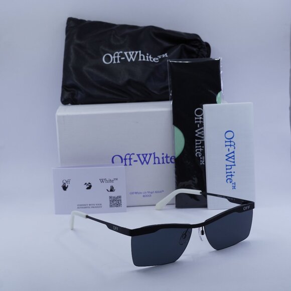 Off-White OERI095 RIMINI 1007 Rectangle Sunglasses – Black/Grey - Picture 1 of 9